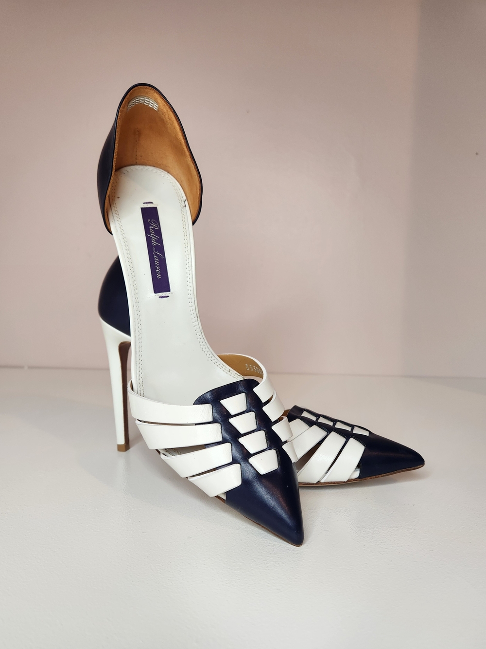 Ralph Lauren Purple Label Navy White Leather D'Orsay Heels 37B